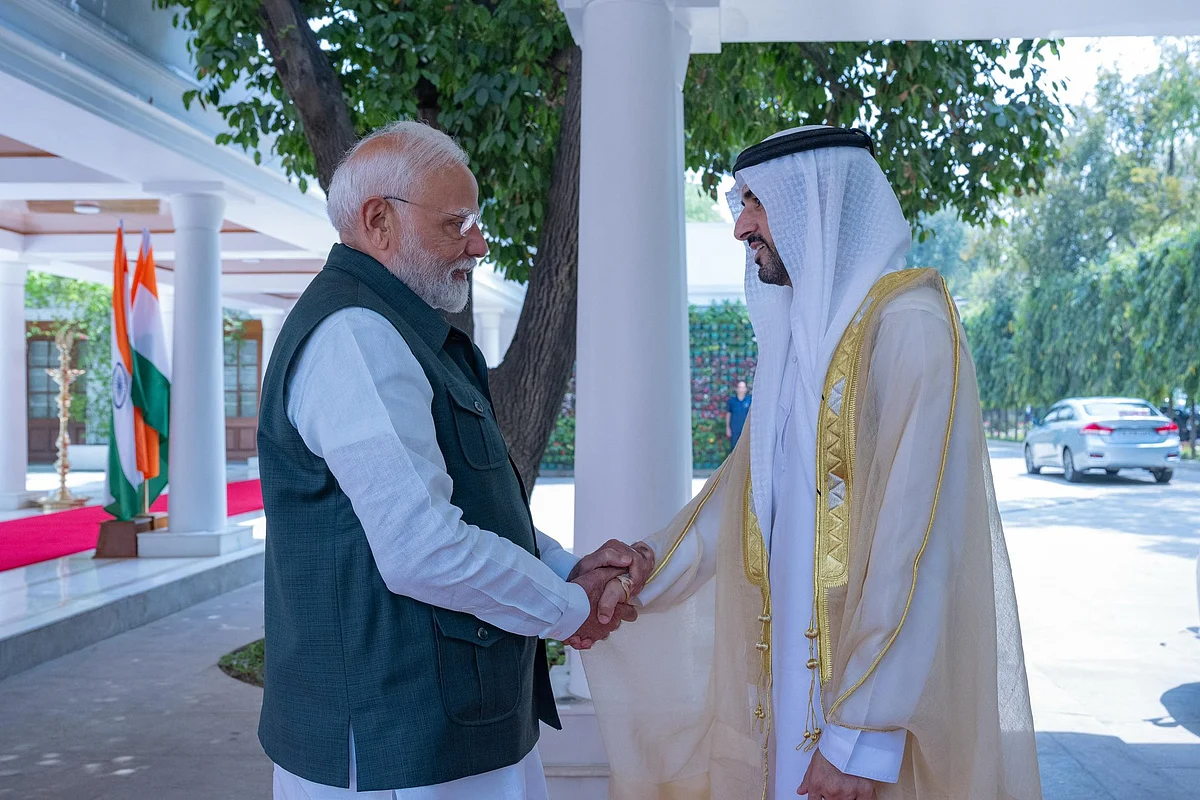 On his two-day official trip to India, Sheikh Hamdan met with Prime Minister Narendra Modi on the first day in New Delhi. Photo: DMO/X