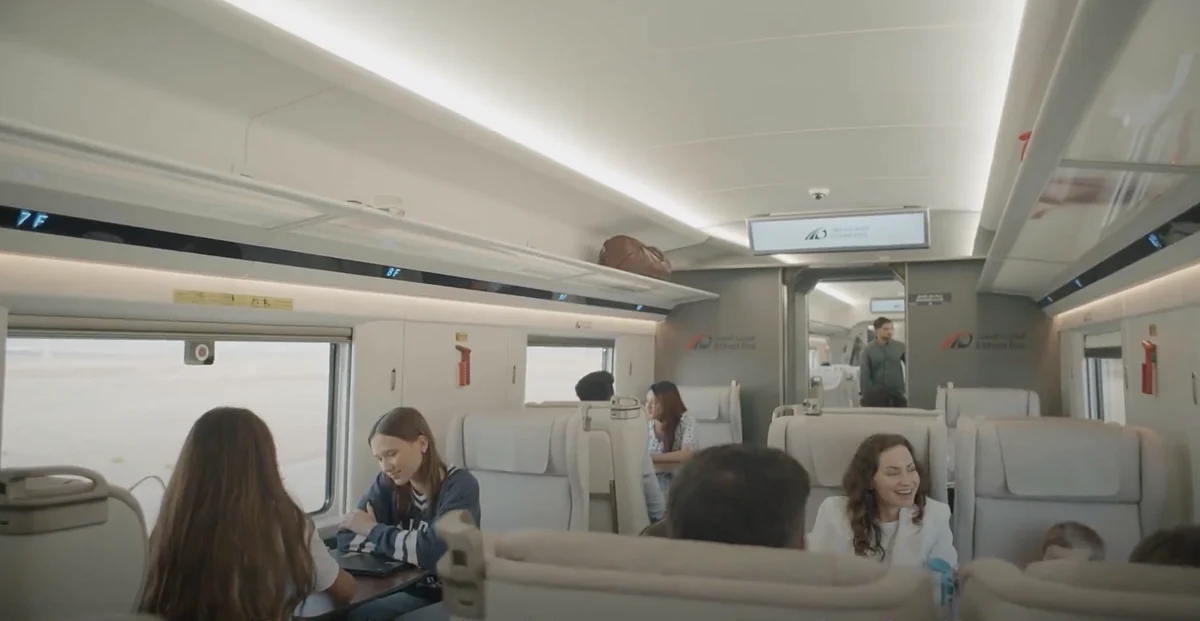 Passengers inside prototype Etihad Rail train