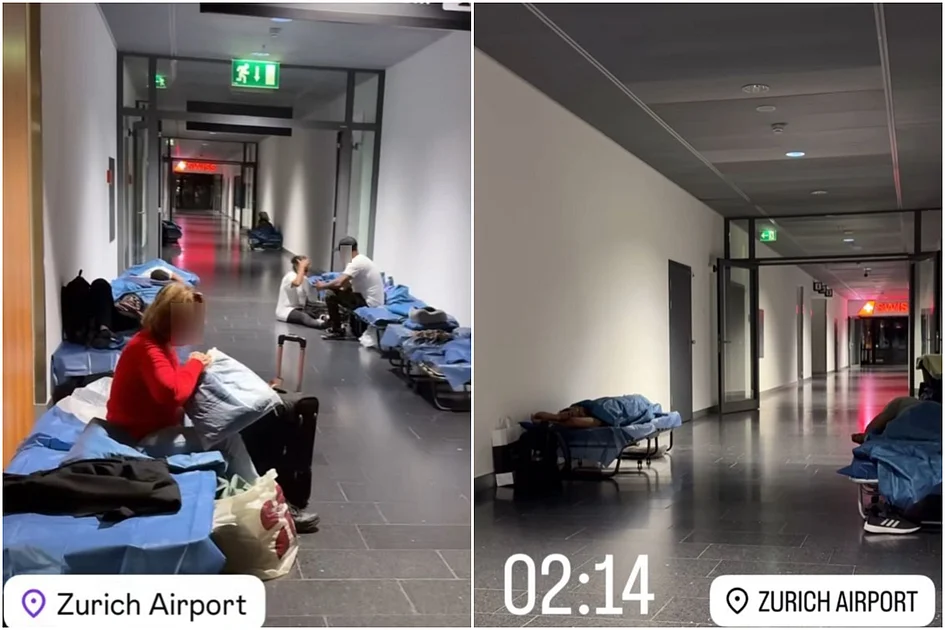 Dubai-bound Emirates passengers who were stranded at the Zurich Airport overnight after the flight delay Dubai-bound Emirates passengers who were stranded at the Zurich Airport overnight after the flight delay