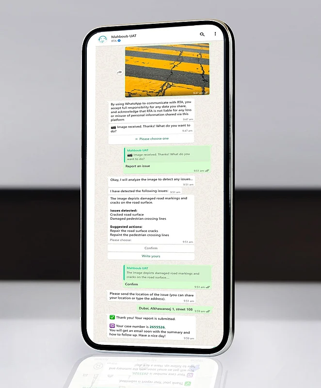 Dubai RTA allows residents to report road and infrastructure damage via WhatsApp