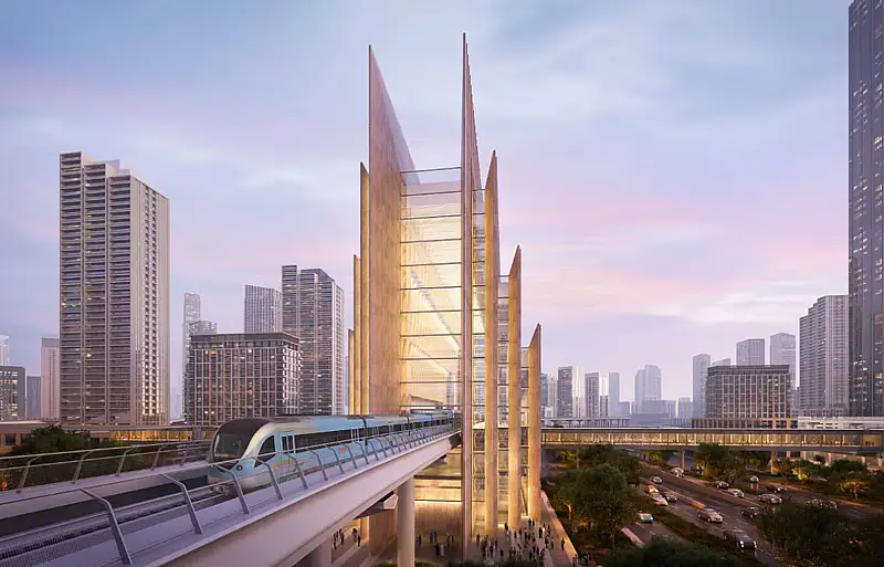 Dubai Metro Blue Line route map; number of elevated, underground ...