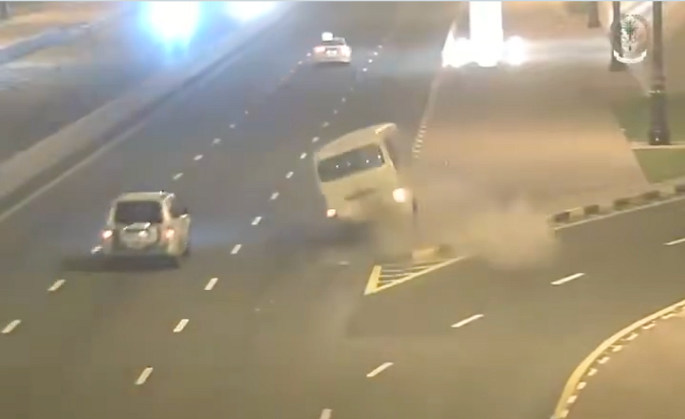 Watch: Van rams into curb in Sharjah in shocking case of distracted driving