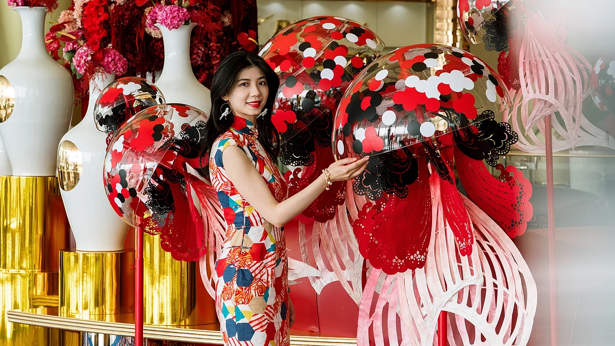 The Jumeirah Burj Al Arab is illuminated with Jackie Wen’s Year of the Horse projection as part of its Chinese New Year celebration.
