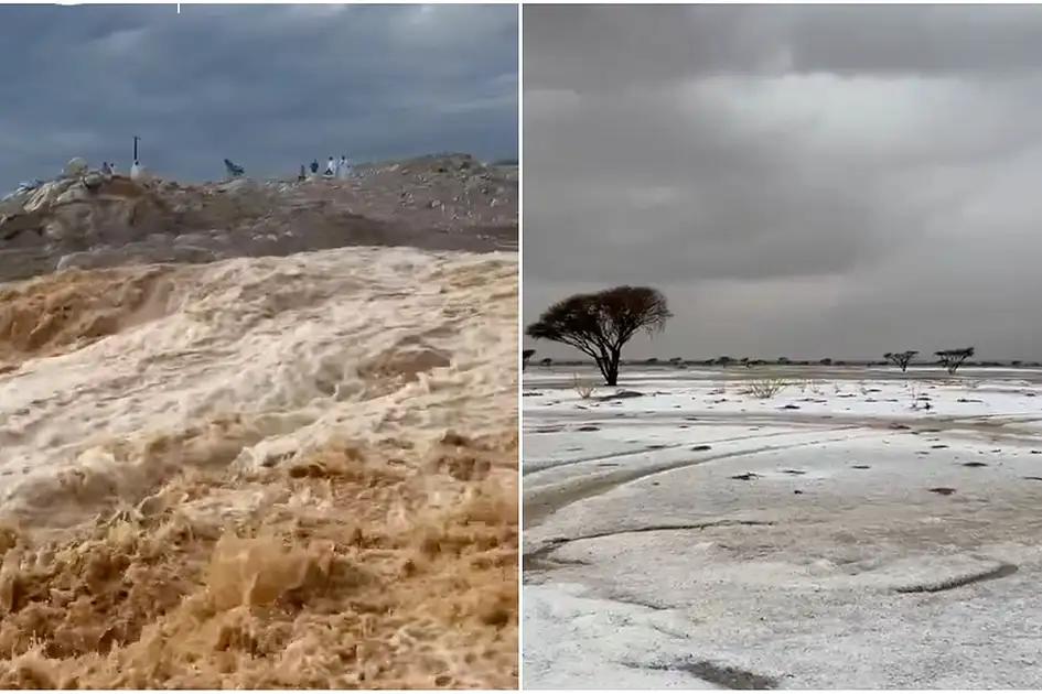 Watch: Wadis overflow, hail blankets desert as heavy rains ...