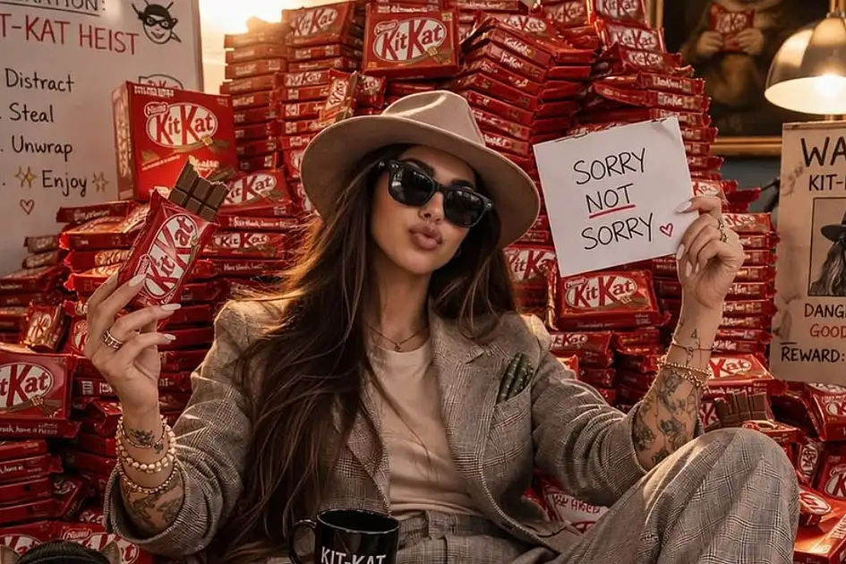 KitKat heißt: Dubai-Kreatoren und Museum der Zukunft beteiligen sich am viralen Schokoladenraub-Trend. KitKat heißt: Dubai-Kreatoren und Museum der Zukunft beteiligen sich am viralen Schokoladenraub-Trend.