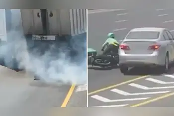 Watch: Delivery rider gets knocked down by driver; police warn against sudden swerving