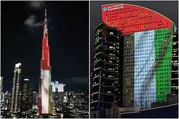 Look: Dubai skyline glows in UAE flag colours in powerful show of unity, pride