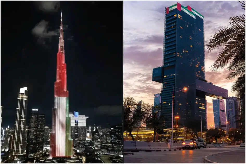 Look: Dubai skyline glows in UAE flag colours in powerful show of unity ...