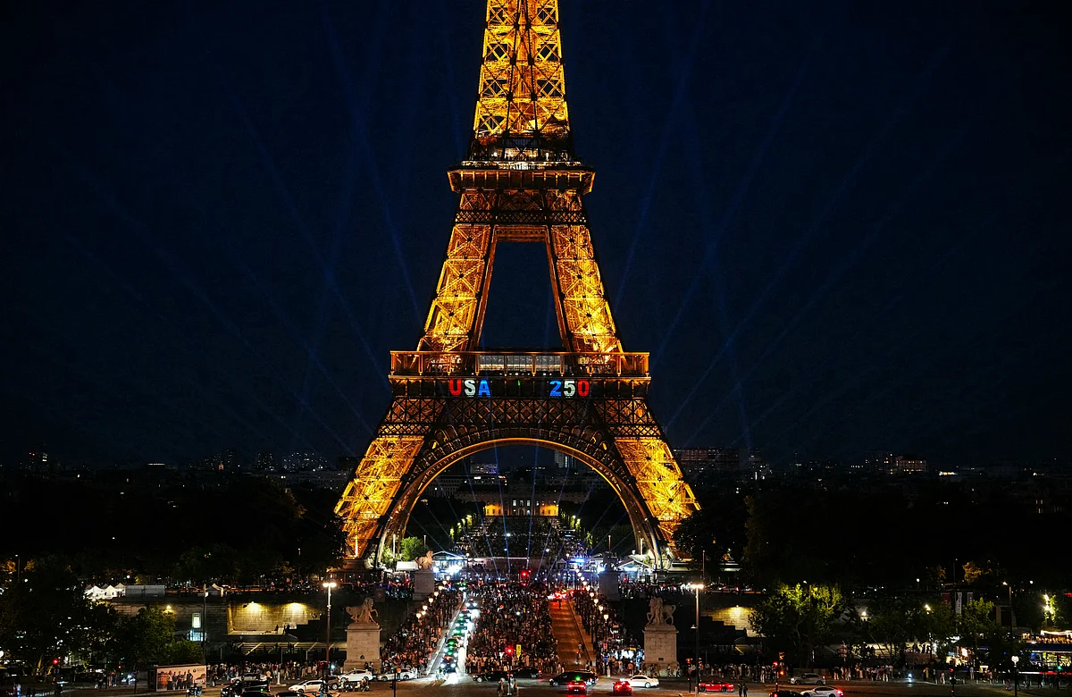 Watch: Man climbs Eiffel Tower, hangs US flag on America's 250th independence day