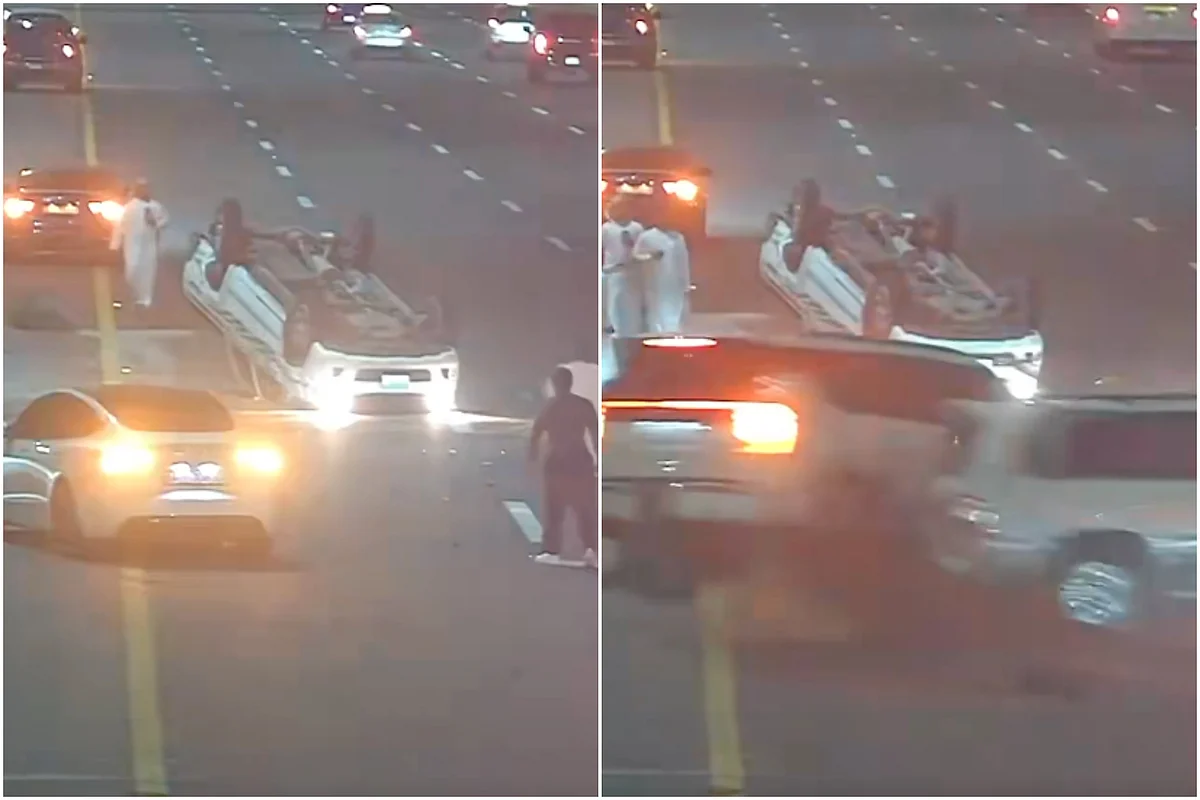 Watch: Vehicles overturn after sedan rams into pickup truck on Abu Dhabi road