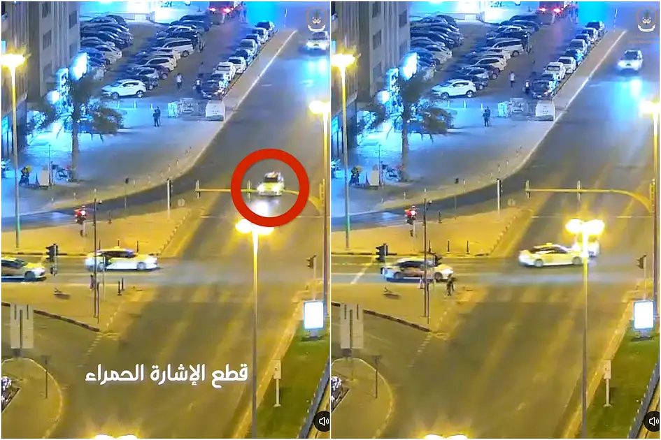 Sharjah Police release video warning after driver runs red light and crashes into taxi