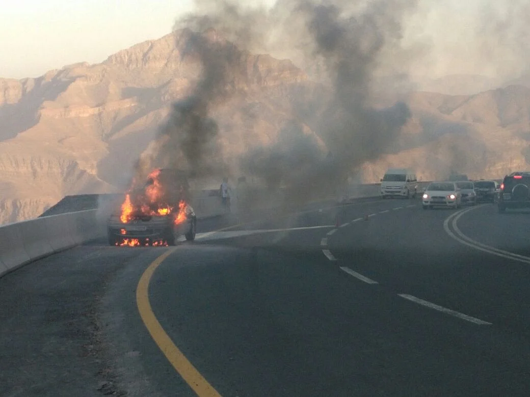Car catches fire in UAE's Jebel Jais | Khaleej Times