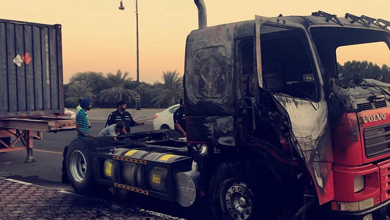 Truck catches fire on Sharjah's Al Dhaid Road | Khaleej Times