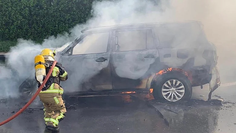 Photos: Car catches fire in multi-vehicle crash on UAE road | Khaleej Times