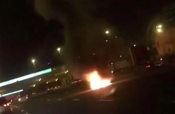 Video: Vehicle bursts into flames on UAE road | Khaleej Times